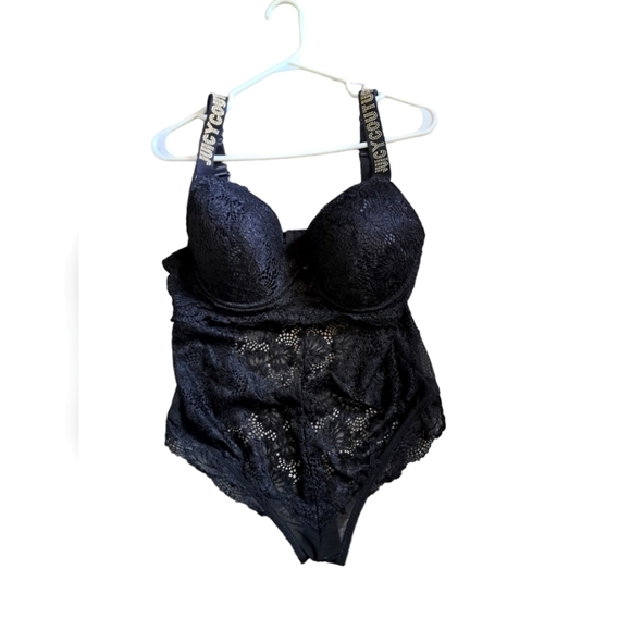 JUICY COUTURE Show Me Off black lace teddy padded bra one piece suit *flaws* - Picture 2 of 9